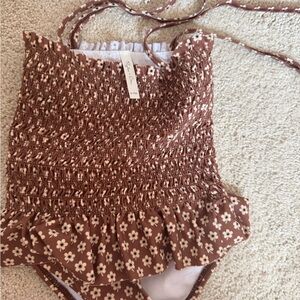 Rylee + Cru Brown Floral Kids Swim One Piece